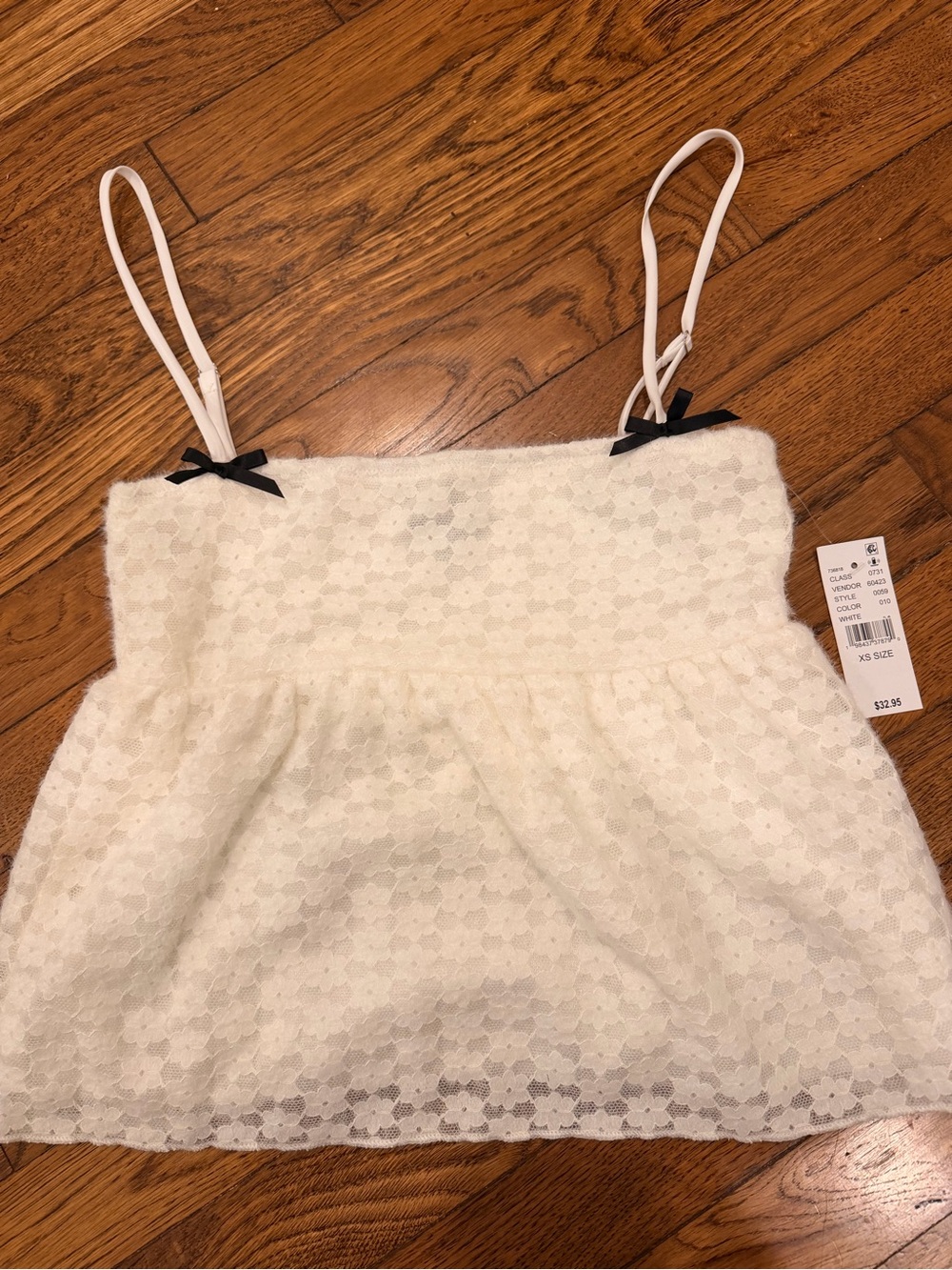 White Lace Tank Top with Black Bow Detail - New from PacSun
